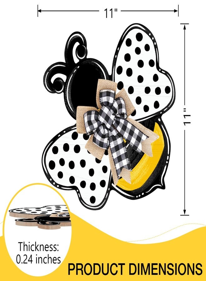 Deroro Bumble Bee Spring Summer Front Door Sign, Polka Dot Farmhouse Wood Door Hanger Outdoor Outside Porch Decor, Wooden Wreath with Buffalo Plaid Check Bow Indoor Wall Hanging Decoration - Image 2